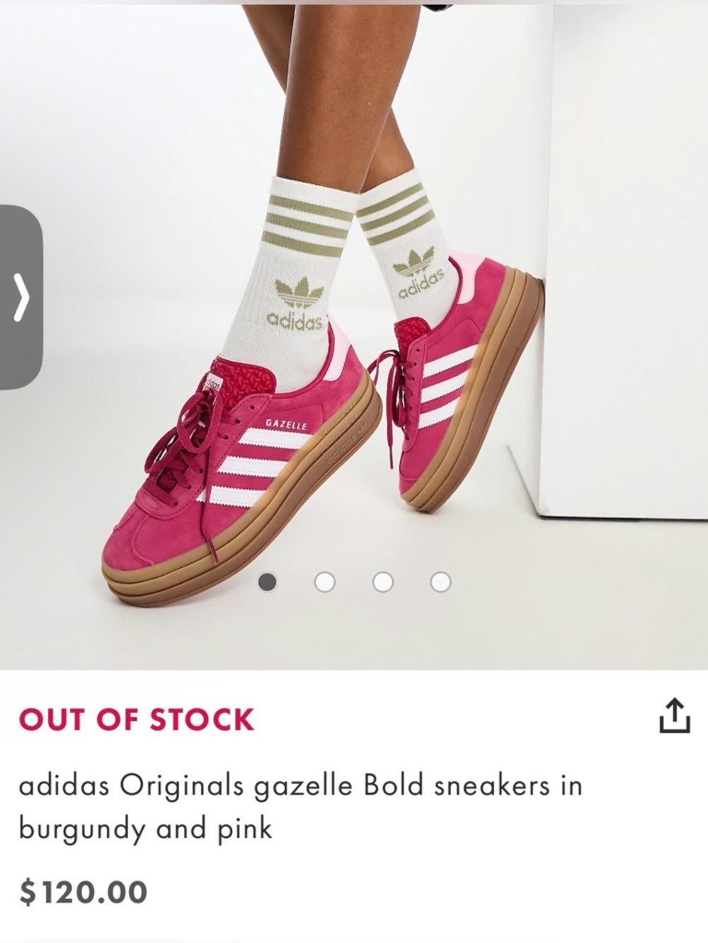 adidas Gazelle Bold Sneakers in Burgundy and Light Pink